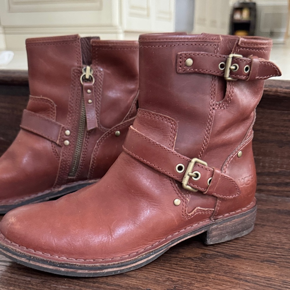UGG Brown Leather Combat Boots